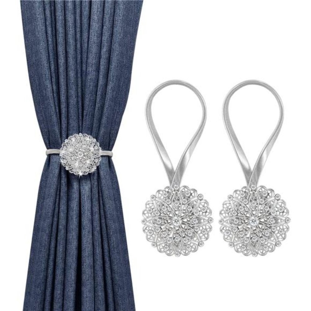Magnetic Curtain Tiebacks 2 Pack, Crystal Flower Curtain Buckle Decorative